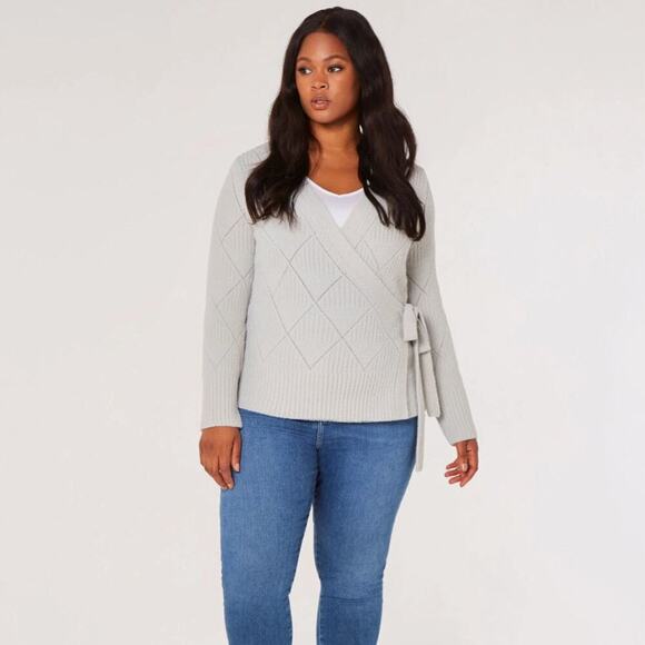 Apricot 1X Curve Wrap Sweater | Light Grey, Tie-Waist, Soft Knit, NWT - Picture 2 of 16